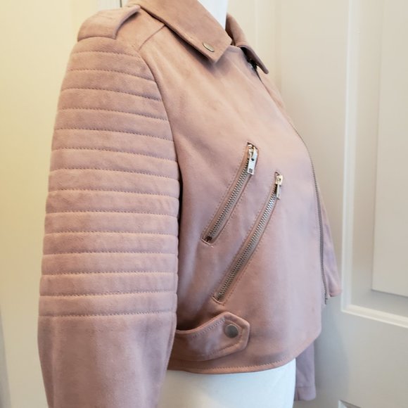 Asos Faux Suede Pink Biker Jacket Size 6 - Picture 3 of 8